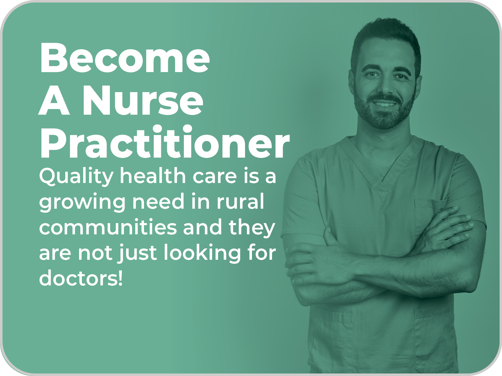 green box with image of man nurse practicioner and words "Become a Nurse Practicitioner"